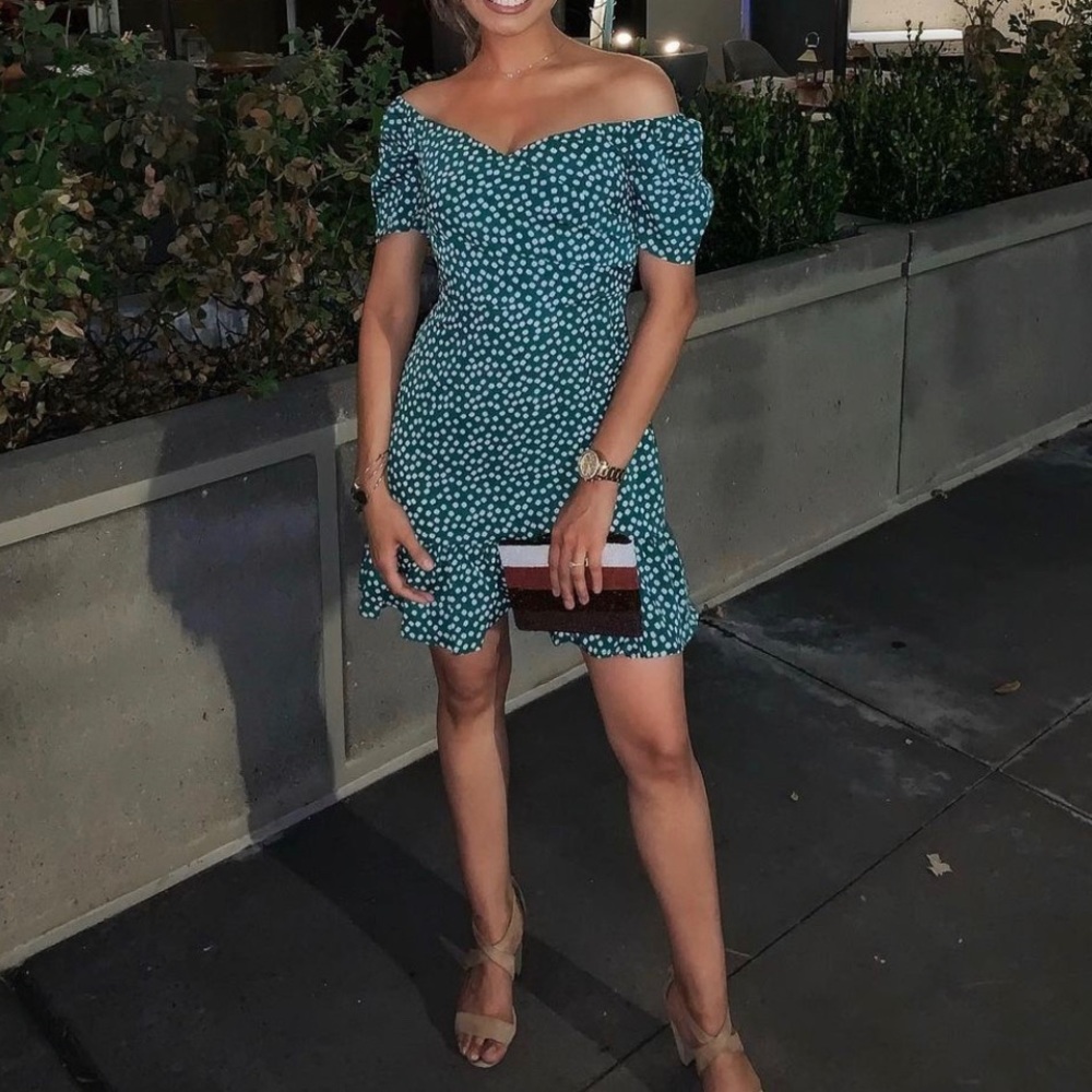 Shein green dress with white flowers